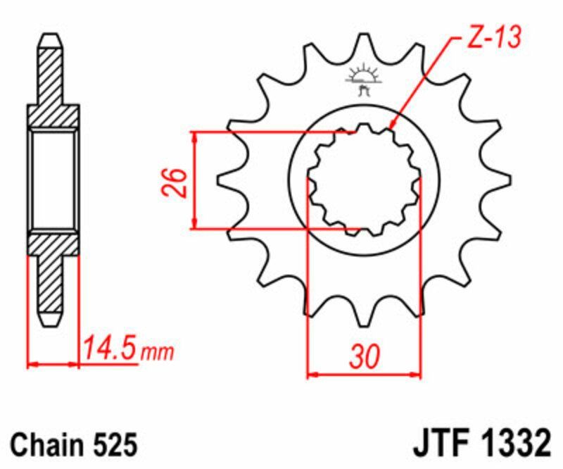 Piñón JT SPROCKETS acero estándar 1332 - Paso 525