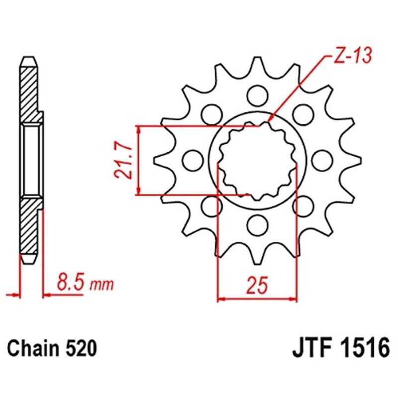 Piñón JT F1516 de acero con 17 dientes