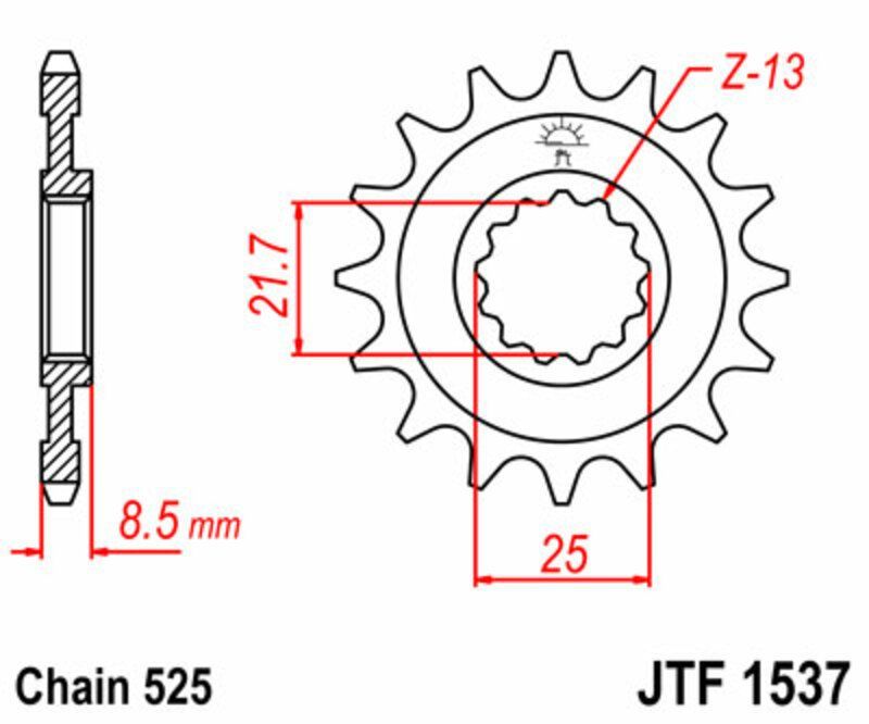 Piñón JT SPROCKETS acero estándar 1537 - Paso 525