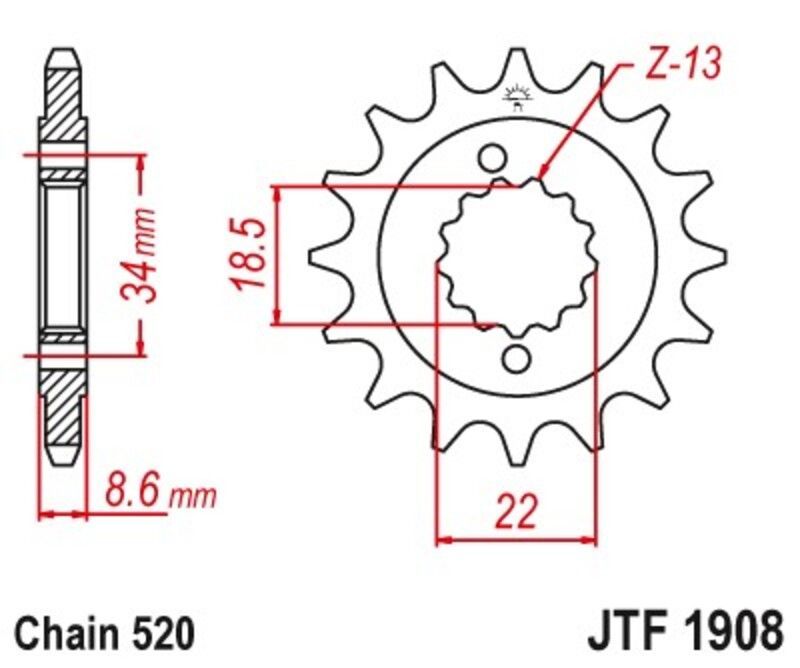Piñón JT 1908 de acero con 15 dientes