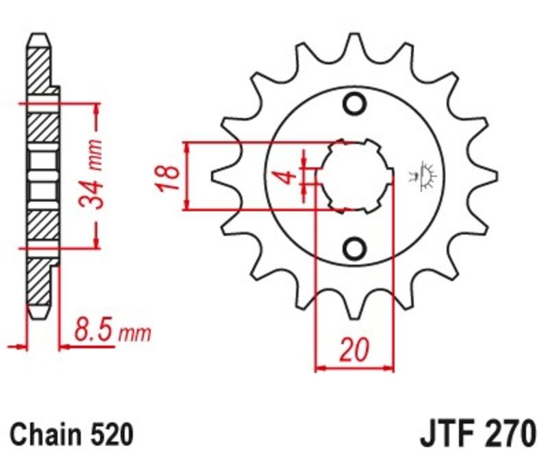 Piñón JT 270 de acero con 12 dientes GOES 125 / Honda 125