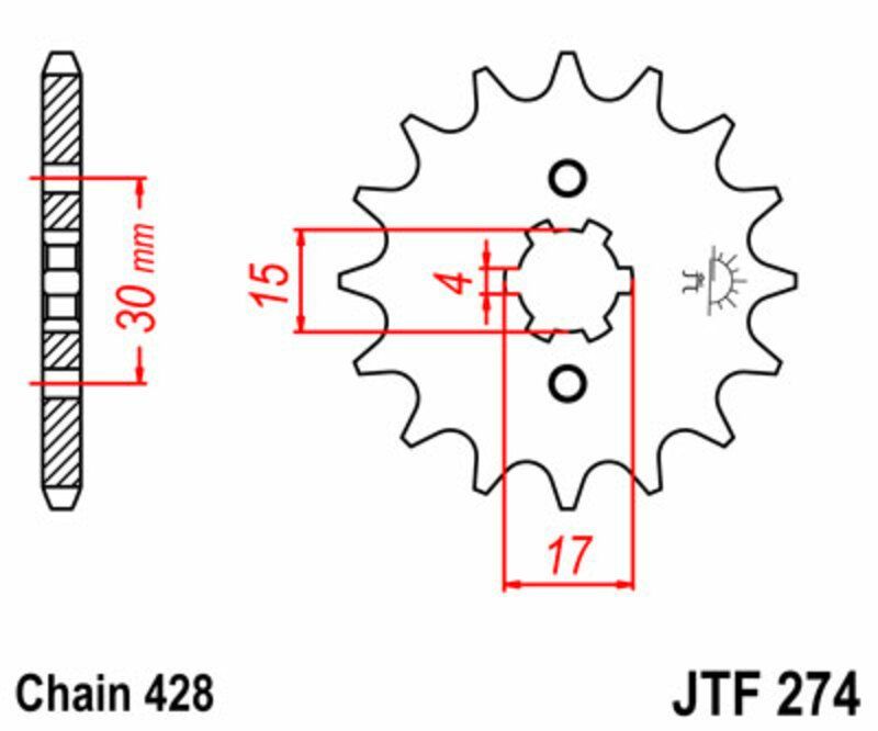 Piñon JT 274 de acero con 15 dientes