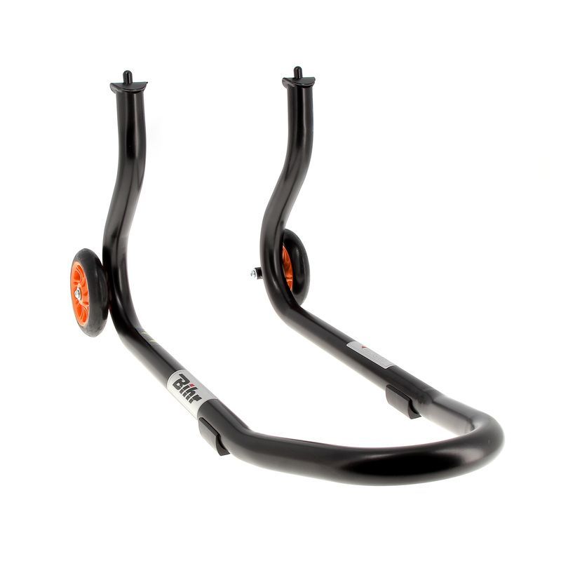 Caballete delantero BIHR Home Track color negro mate y ruedas naranjas