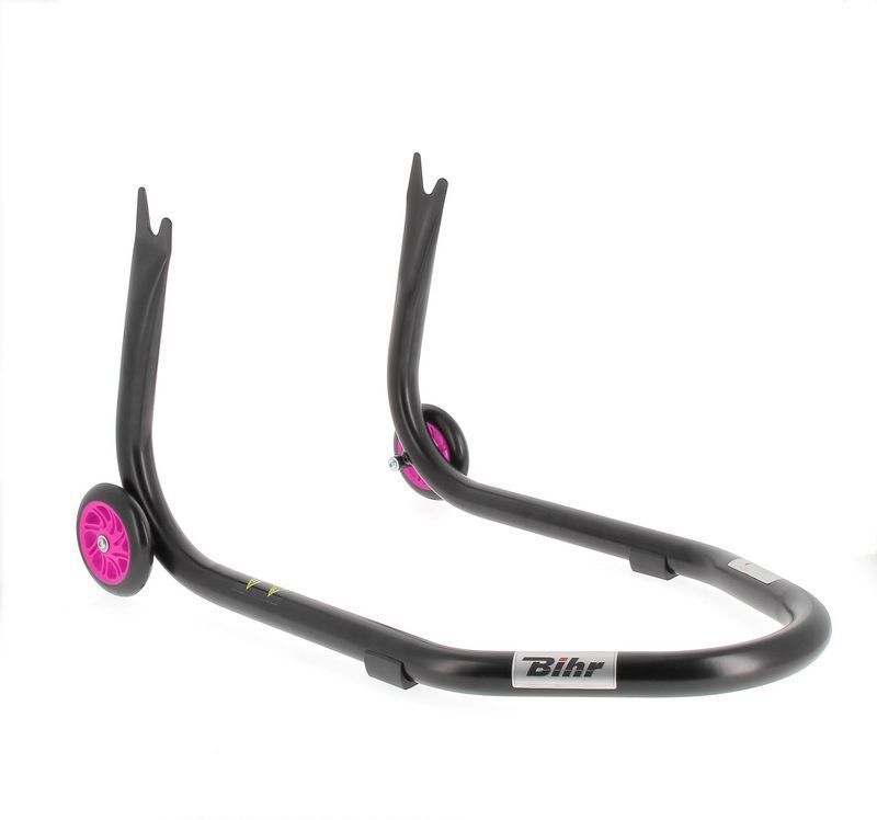 Caballete trasero BIHR Home Track soporte en "V" para diábolos, color negro mate ruedas rosas