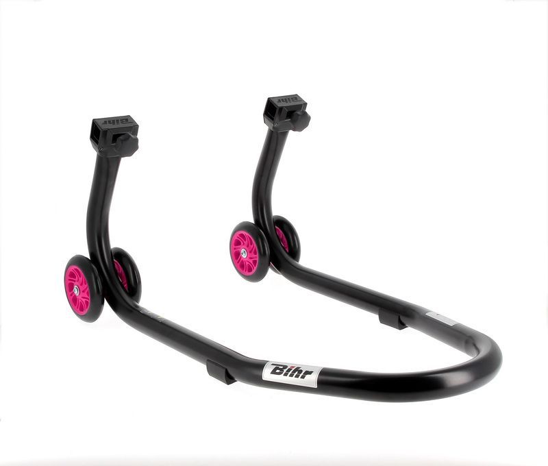 Caballete delantero BIHR Home Track color negro mate y ruedas rosas