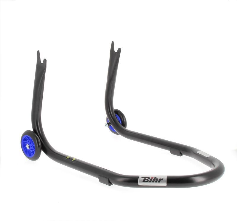 Caballete trasero BIHR Home Track soporte en "V" para diábolos, color negro mate ruedas azules
