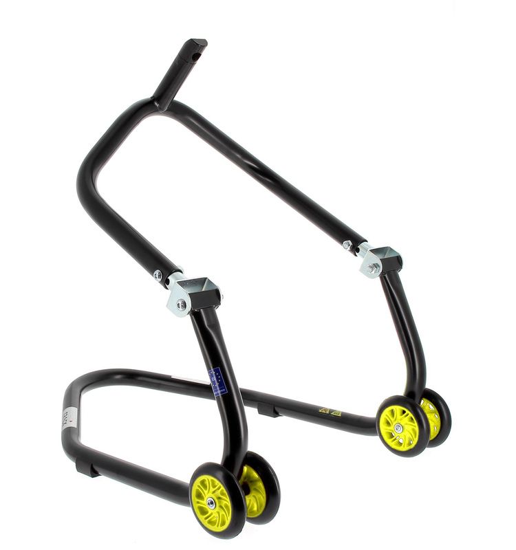 Caballete delantero al chasis BIHR Home Track color negro mate y ruedas amarillas