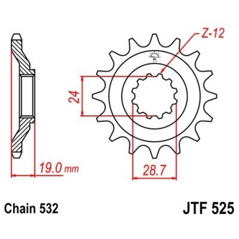 Piñon JT 525 de acero con 17 dientes