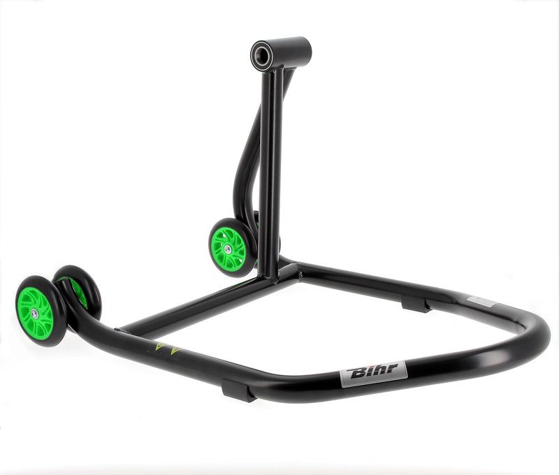 Caballete monobrazo derecho BIHR Home Track color negro mate y ruedas verdes