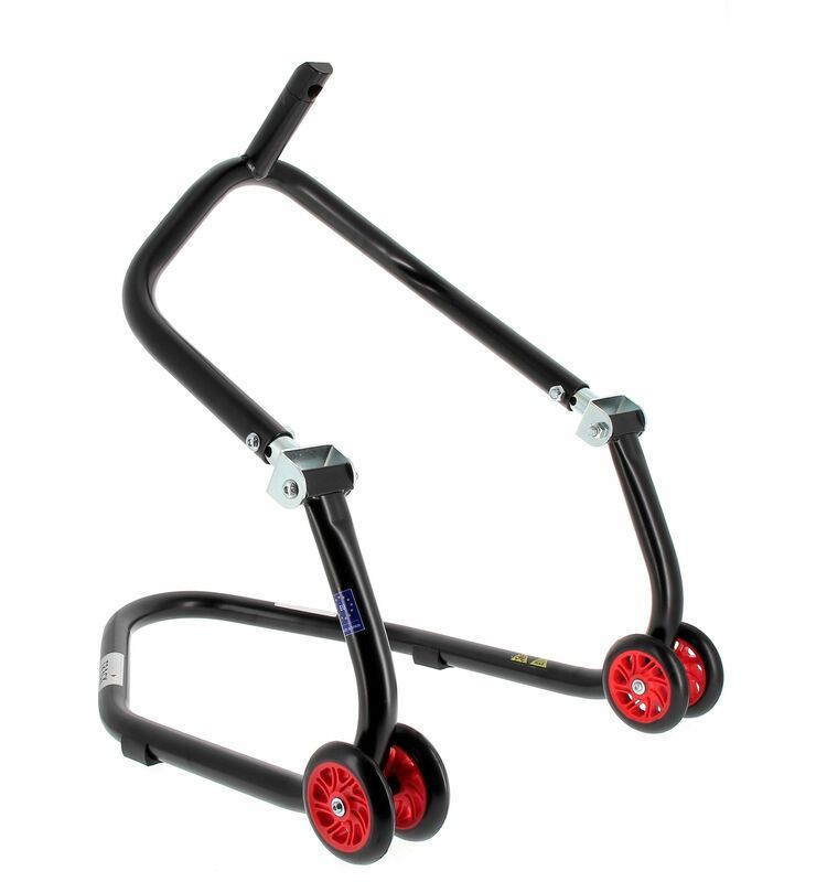 Caballete delantero al chasis BIHR Home Track color negro mate y ruedas rojas