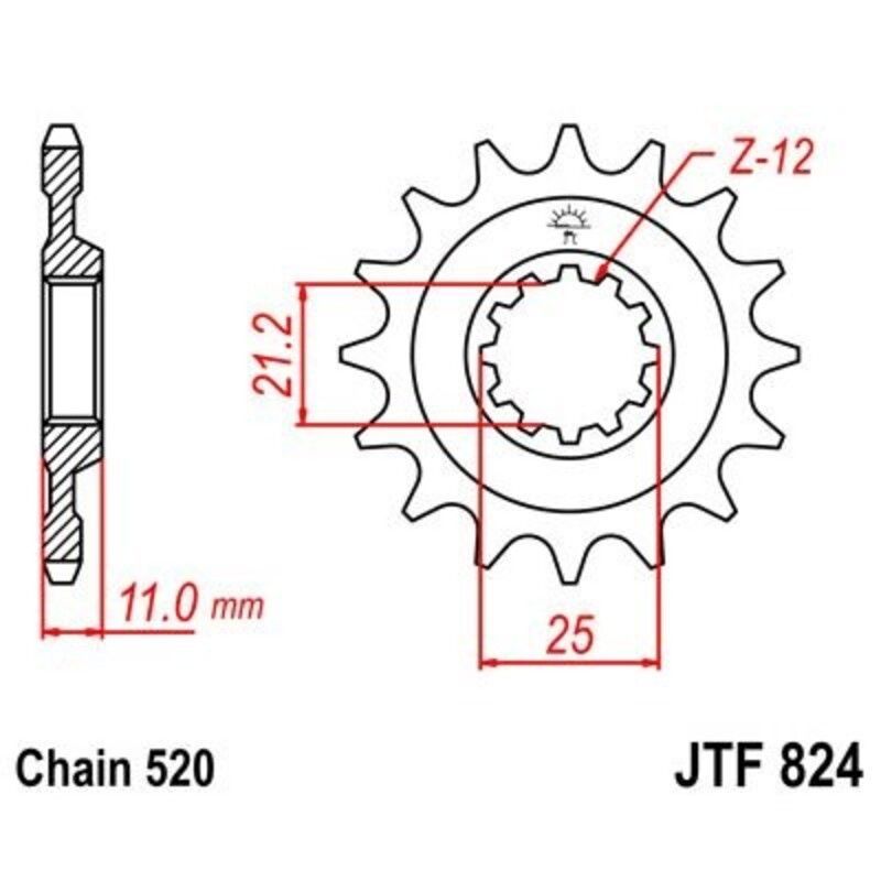 Piñon JT 824 de acero con 16 dientes
