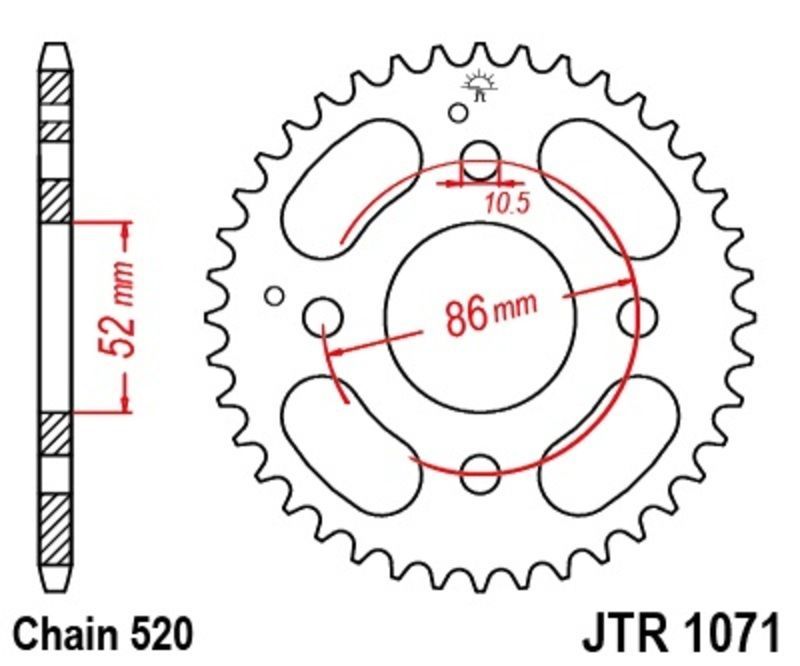 Corona JT SPROCKETS acero estándar 1071 - Paso 520