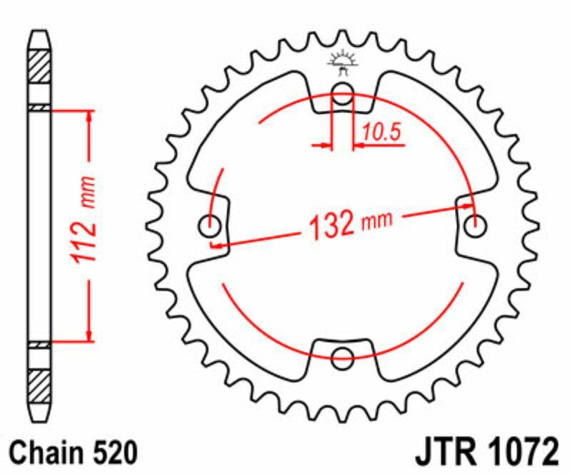 Corona JT SPROCKETS acero estándar 1072 - Paso 520