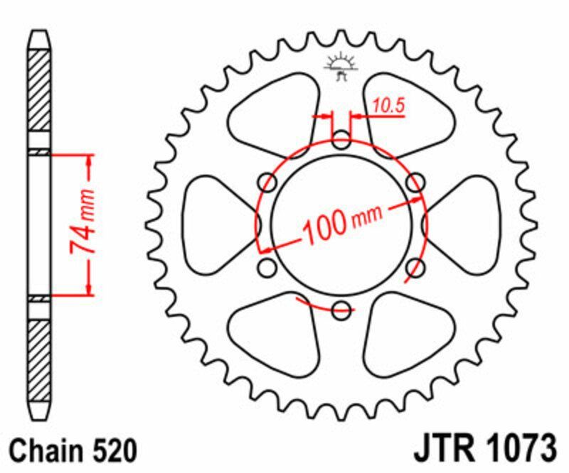 Corona JT SPROCKETS acero estándar 1073 - Paso 520