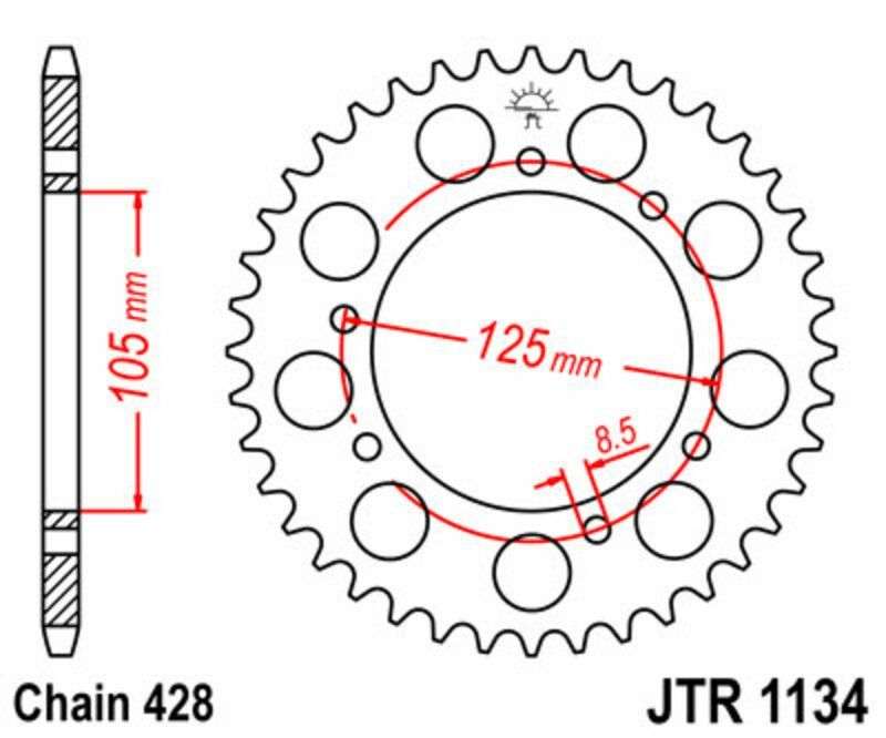 Corona JT SPROCKETS acero estándar 1134 - Paso 428