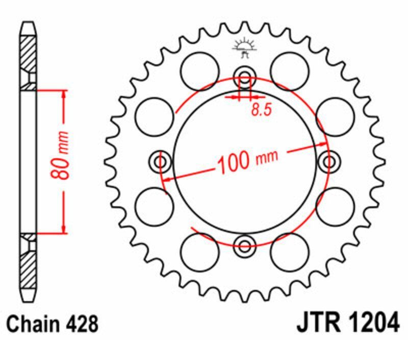Corona JT SPROCKETS acero estándar 1204 - Paso 428