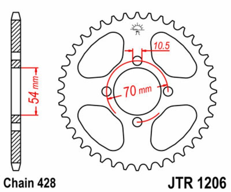 Corona JT SPROCKETS acero estándar 1206 - Paso 428