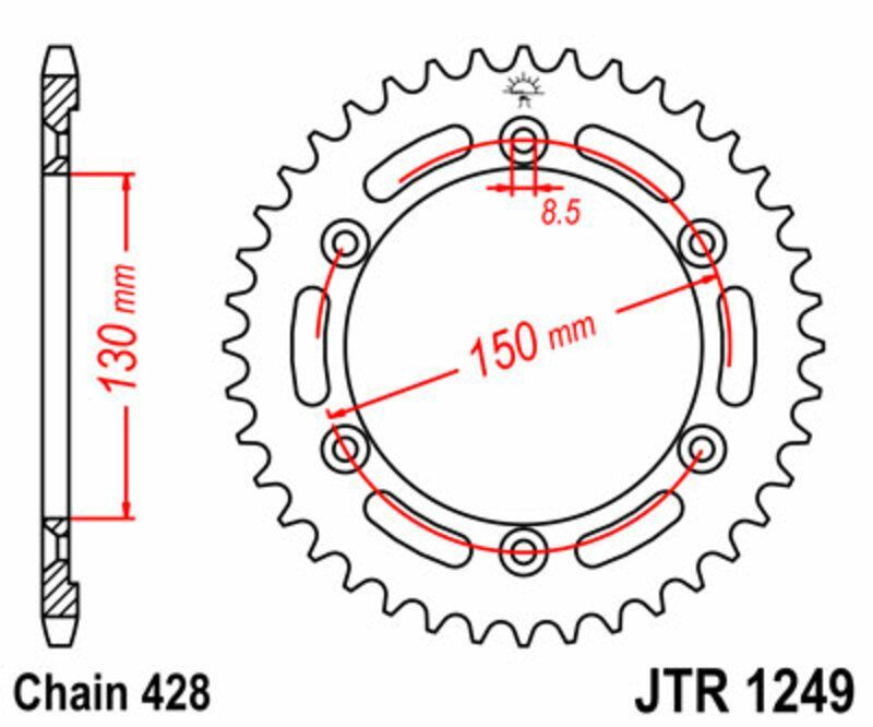 Corona JT SPROCKETS acero estándar 1249 - Paso 428