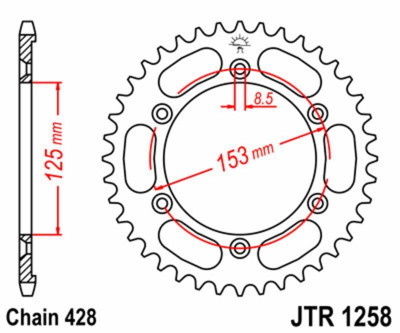 Corona JT SPROCKETS acero estándar 1258 - Paso 428