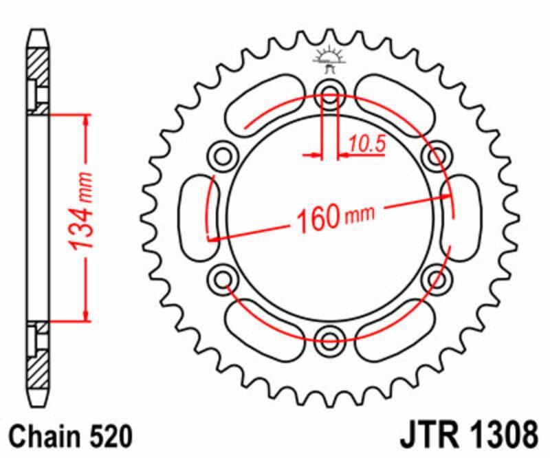 Corona JT SPROCKETS acero estándar 1308 - Paso 520