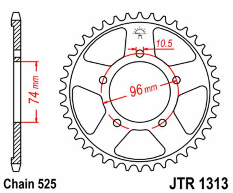 Corona JT SPROCKETS acero estándar 1313 - Paso 525