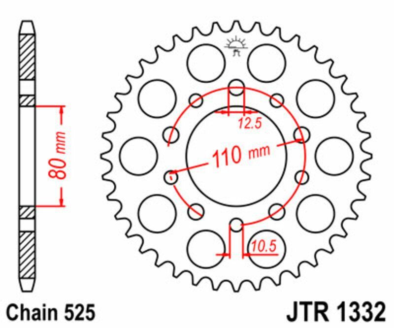 Corona JT SPROCKETS acero estándar 1332 - Paso 525
