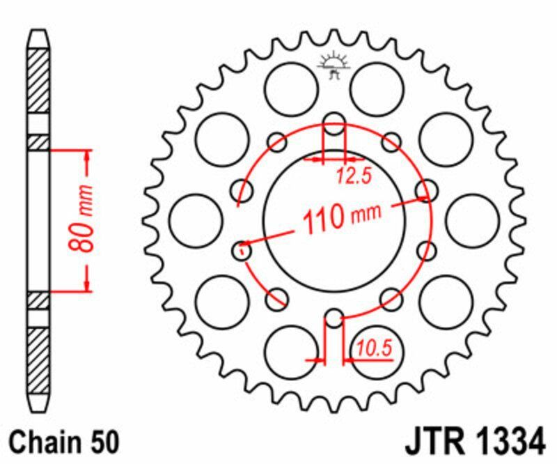 Corona JT SPROCKETS acero estándar 1334 - Paso 530