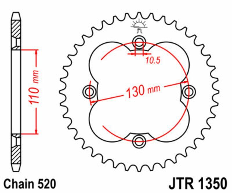 Corona JT SPROCKETS acero estándar 1350 - Paso 520