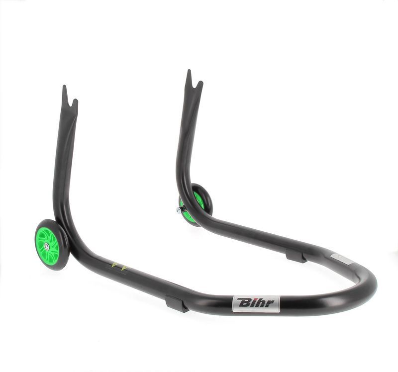 Caballete trasero BIHR Home Track soporte en "V" para diábolos, color negro mate ruedas verdes