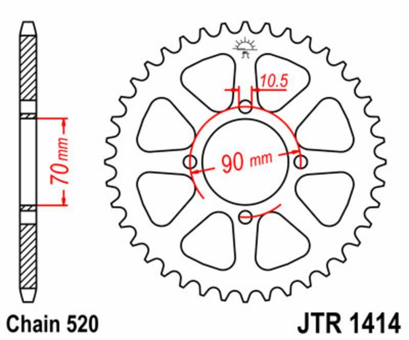 Corona JT SPROCKETS acero estándar 1414 - Paso 520
