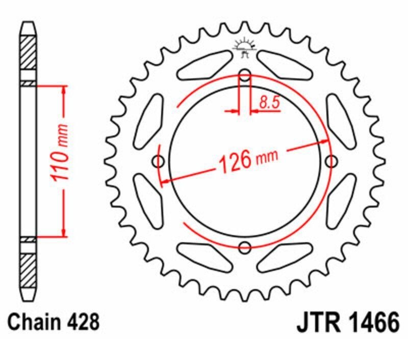Corona JT SPROCKETS acero estándar 1466 - Paso 428
