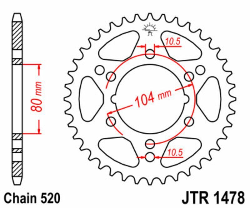 Corona JT SPROCKETS acero estándar 1478 - Paso 520