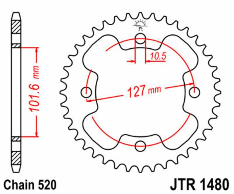 Corona JT SPROCKETS acero estándar 1480 - Paso 520