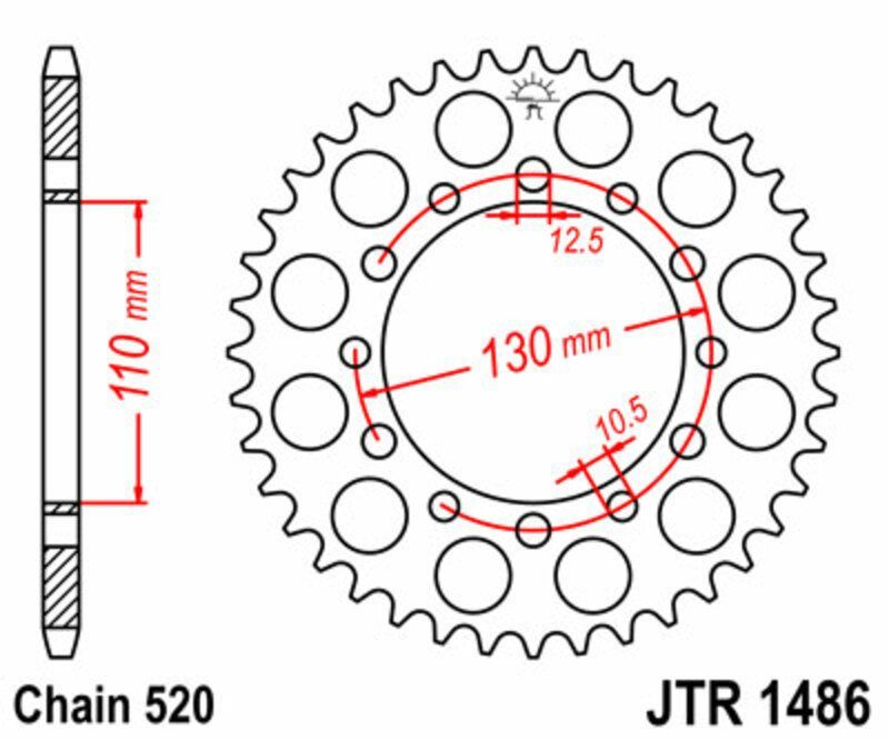 Corona JT SPROCKETS acero estándar 1486 - Paso 520