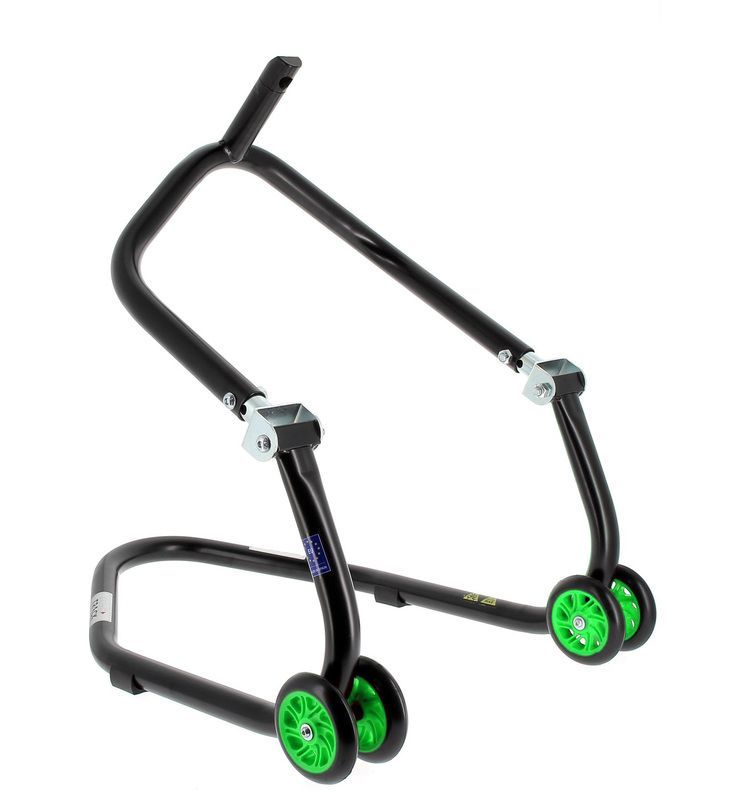 Caballete delantero al chasis BIHR Home Track color negro mate y ruedas verdes
