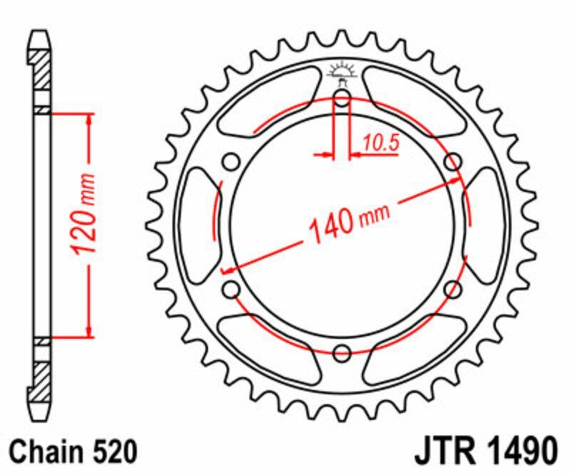 Corona JT SPROCKETS acero estándar 1490 - Paso 520