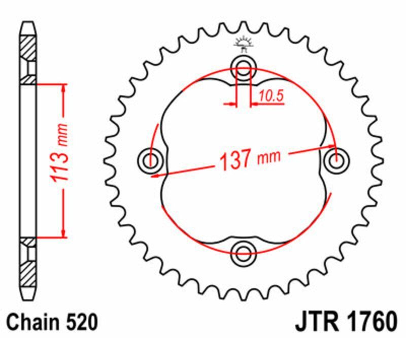 Corona JT SPROCKETS acero estándar 1760 - Paso 520