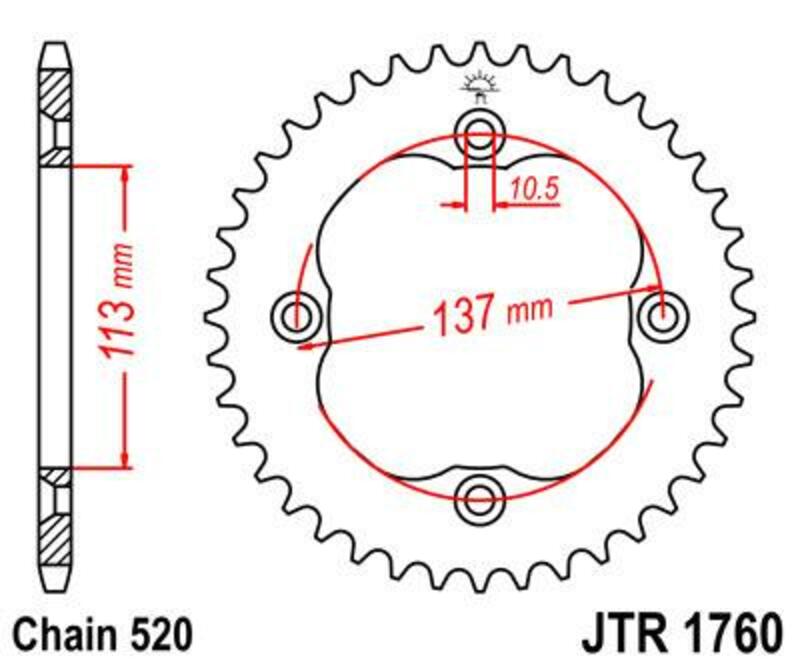 Corona JT SPROCKETS acero estándar 1760 - Paso 520
