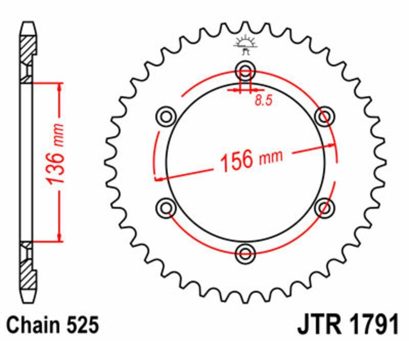 Corona JT SPROCKETS acero estándar 1791 - Paso 525