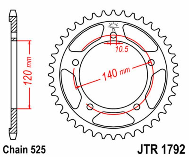 Corona JT SPROCKETS acero estándar 1792 - Paso 525