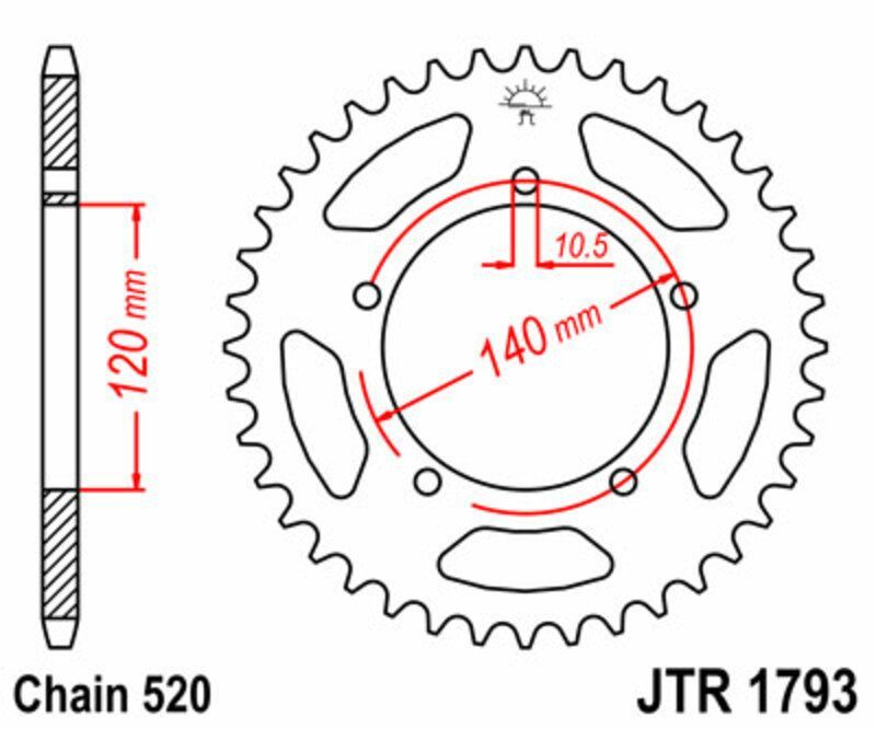 Corona JT SPROCKETS acero estándar 1793 - Paso 520