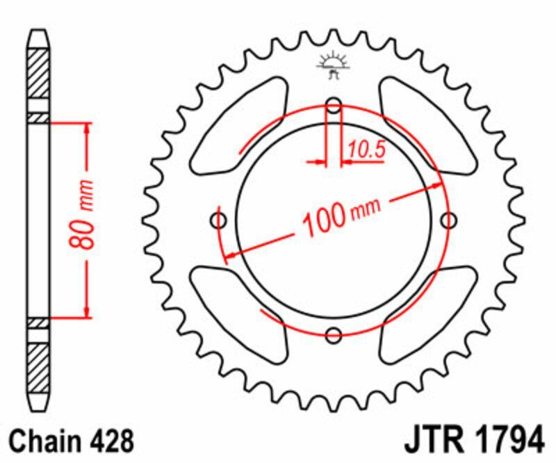 Corona JT SPROCKETS acero estándar 1794 - Paso 428