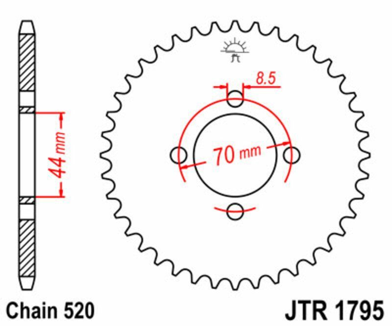 Corona JT SPROCKETS acero estándar 1795 - Paso 520