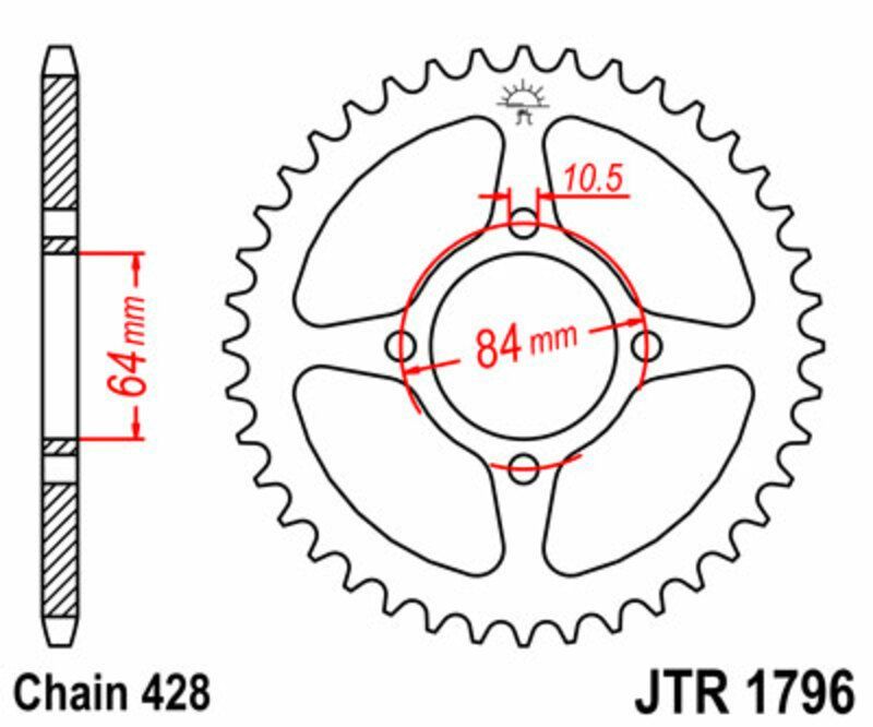 Corona JT SPROCKETS acero estándar 1796 - Paso 428