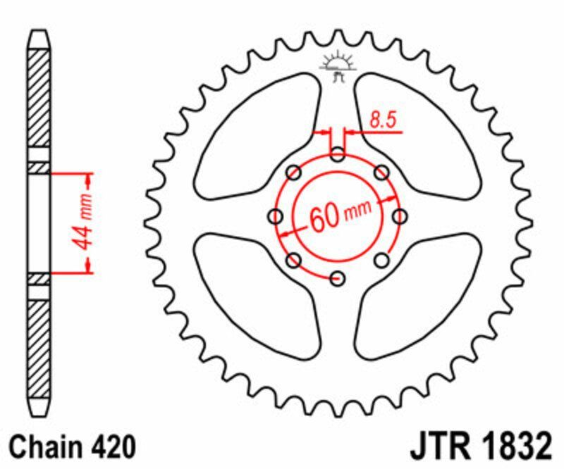 Corona JT SPROCKETS acero estándar 1832 - Paso 420