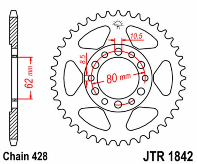 Corona JT SPROCKETS acero estándar 1842 - Paso 428