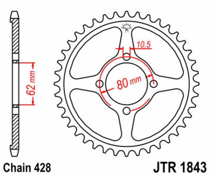 Corona JT SPROCKETS acero estándar 1843 - Paso 428
