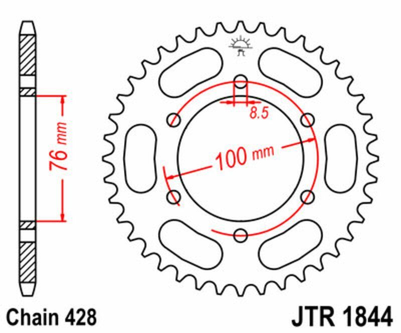 Corona JT SPROCKETS acero estándar 1844 - Paso 428