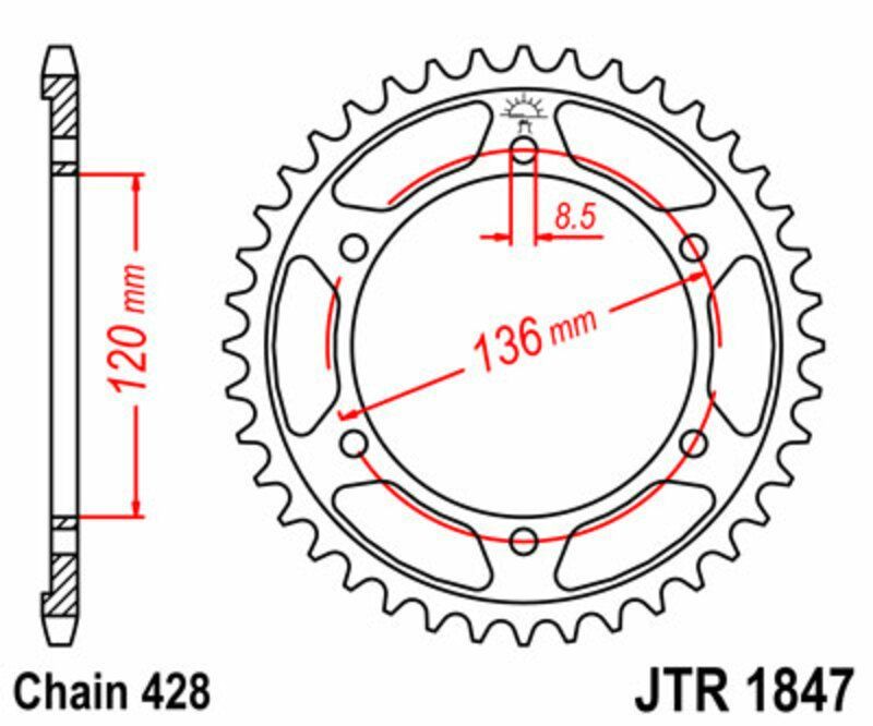 Corona JT SPROCKETS acero estándar 1847 - Paso 428