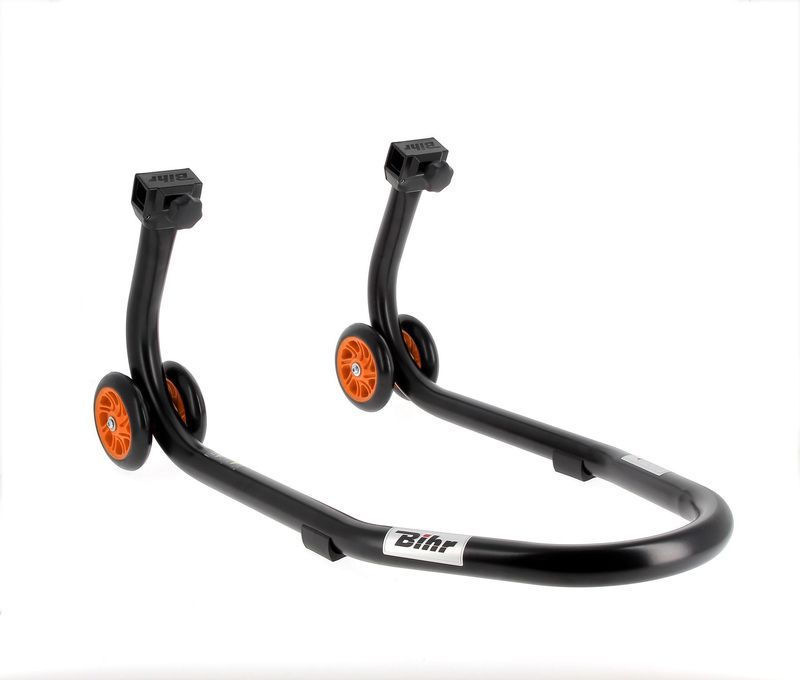 Caballete delantero BIHR Home Track color negro mate y ruedas naranjas